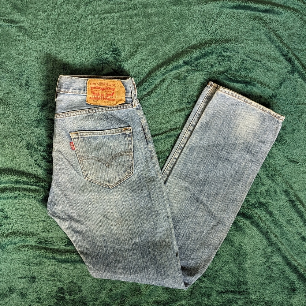 Levi's 501 Jeans Blue Wash Regular Straight Clean Button Fly Pants 30X32